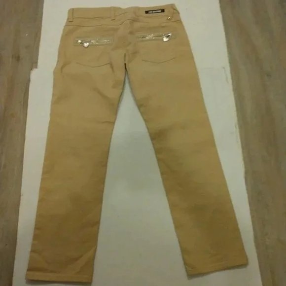 ❤️NWOT LOVE MOSCHINO TAN RHINESTONE HEART ZIPPER PULLS GIN FIZZ JEANS SZ 10